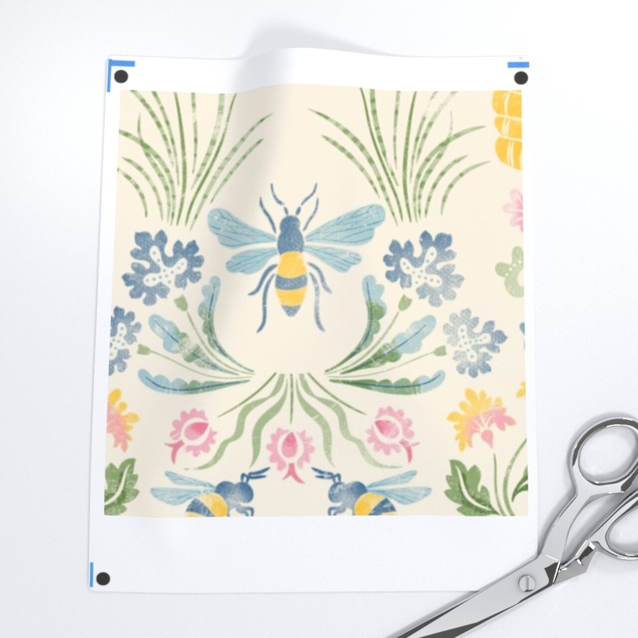 Watercolor Whimsical Floral Wildflowers Bees Hand Painted Honeybee Leaves Spring Summer Meadow Botanical Nature Custom Printed Fabric by Spoonflower Various Fabrics by the Yard or Fat Quarter 21133341